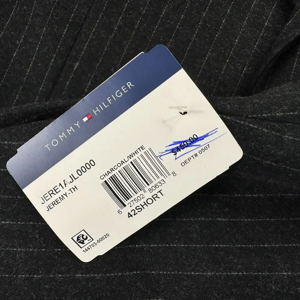 Tommy Hilfiger Mens Modern Fit Cotton Blend Pinstripe Suit Jacket Charcoal 42S